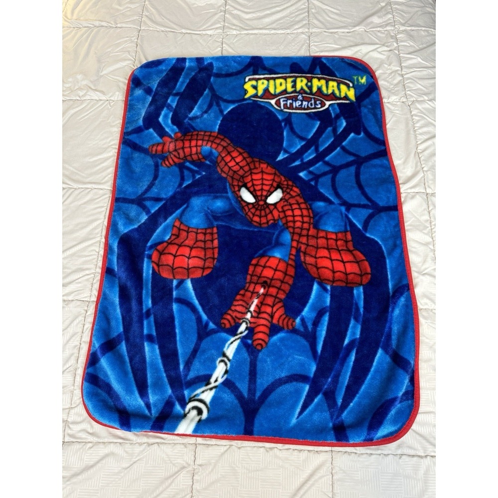 Spiderman & Friends Throw Baby Blanket Fleece Blue Red Spider Web 30X42 Security